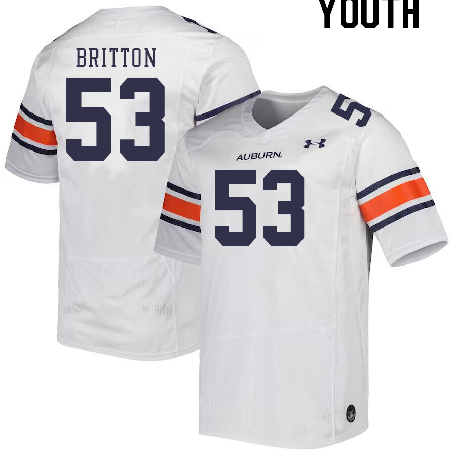 Youth #53 Gunner Britton Auburn Tigers College Football Jerseys Stitched-White - Click Image to Close